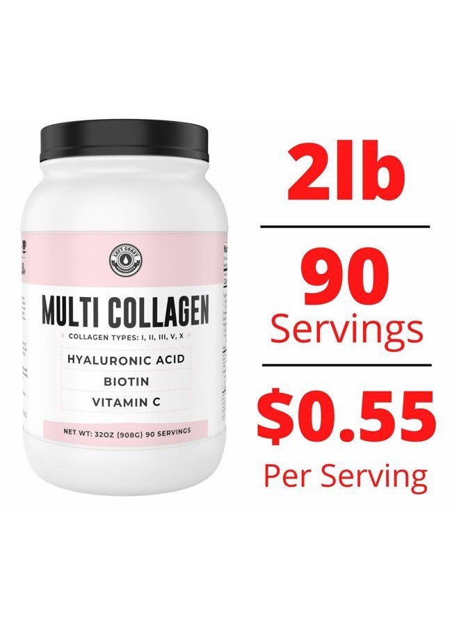 Left Coast Performance Multi Collagen Powder with Biotin, Hyaluronic Acid, Vitamin C (2lb Value Size) | Hydrolyzed Collagen Supplement (Types I, II, III, V, X). Hair, Skin, Nails for Women, Men  - Image 3