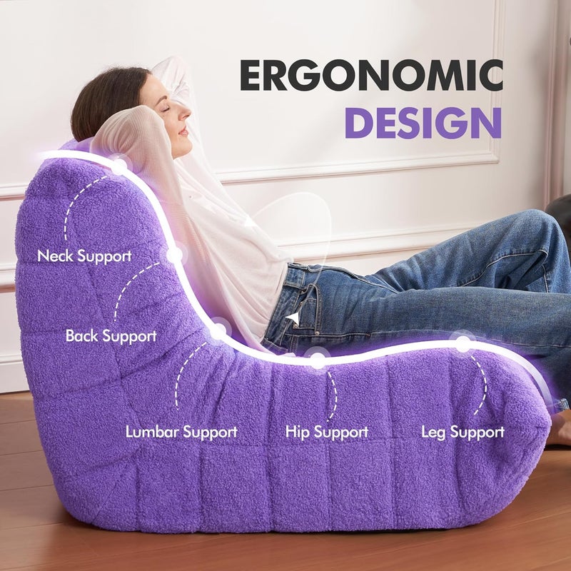 Cansunna Bean Bag Chair Big Sofa Beanbag Chair for Adults Fireside Chair Bean Bag Lounger with Memory Foam Filled for Home,Apartment or Gaming Venue(Purple Teddy) - Image 4