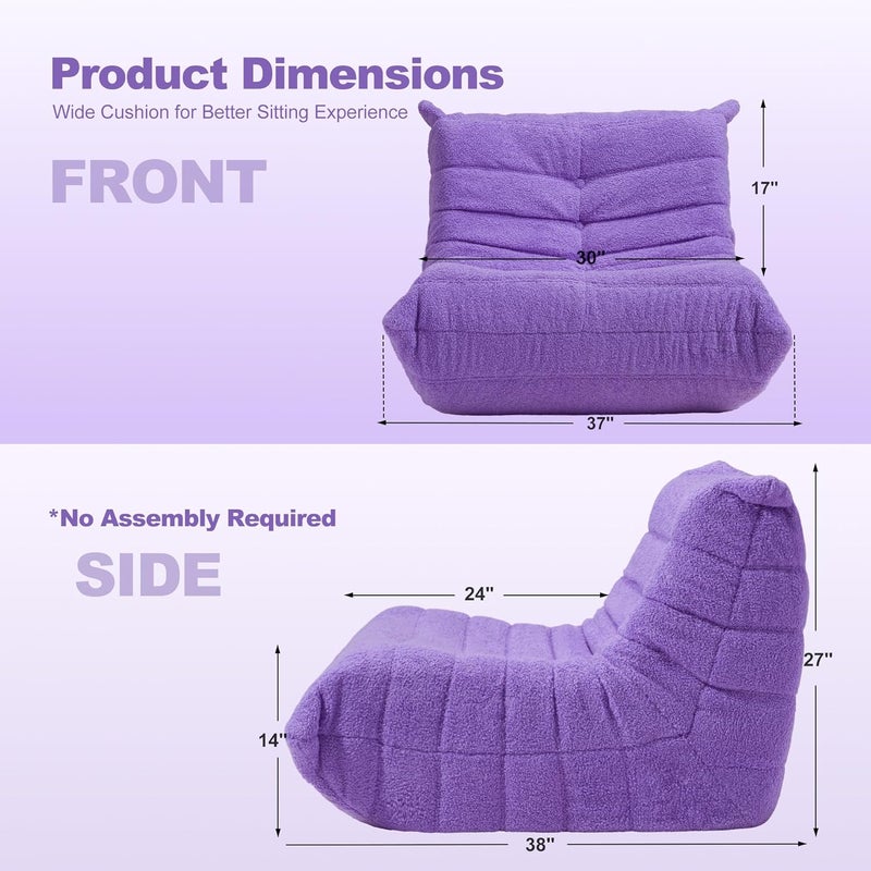 Cansunna Bean Bag Chair Big Sofa Beanbag Chair for Adults Fireside Chair Bean Bag Lounger with Memory Foam Filled for Home,Apartment or Gaming Venue(Purple Teddy) - Image 2