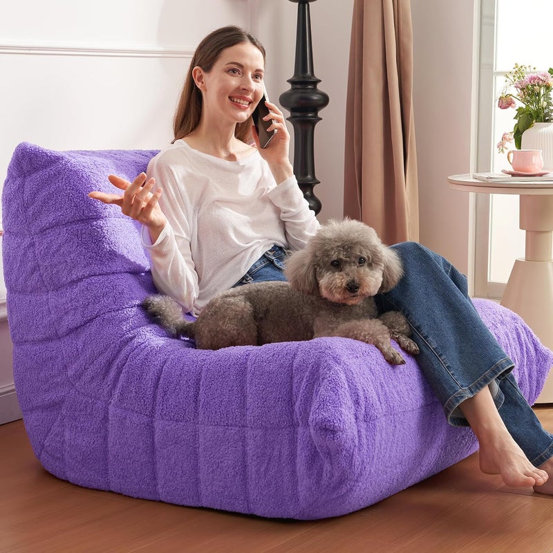 Cansunna Bean Bag Chair Big Sofa Beanbag Chair for Adults Fireside Chair Bean Bag Lounger with Memory Foam Filled for Home,Apartment or Gaming Venue(Purple Teddy) - Image 3