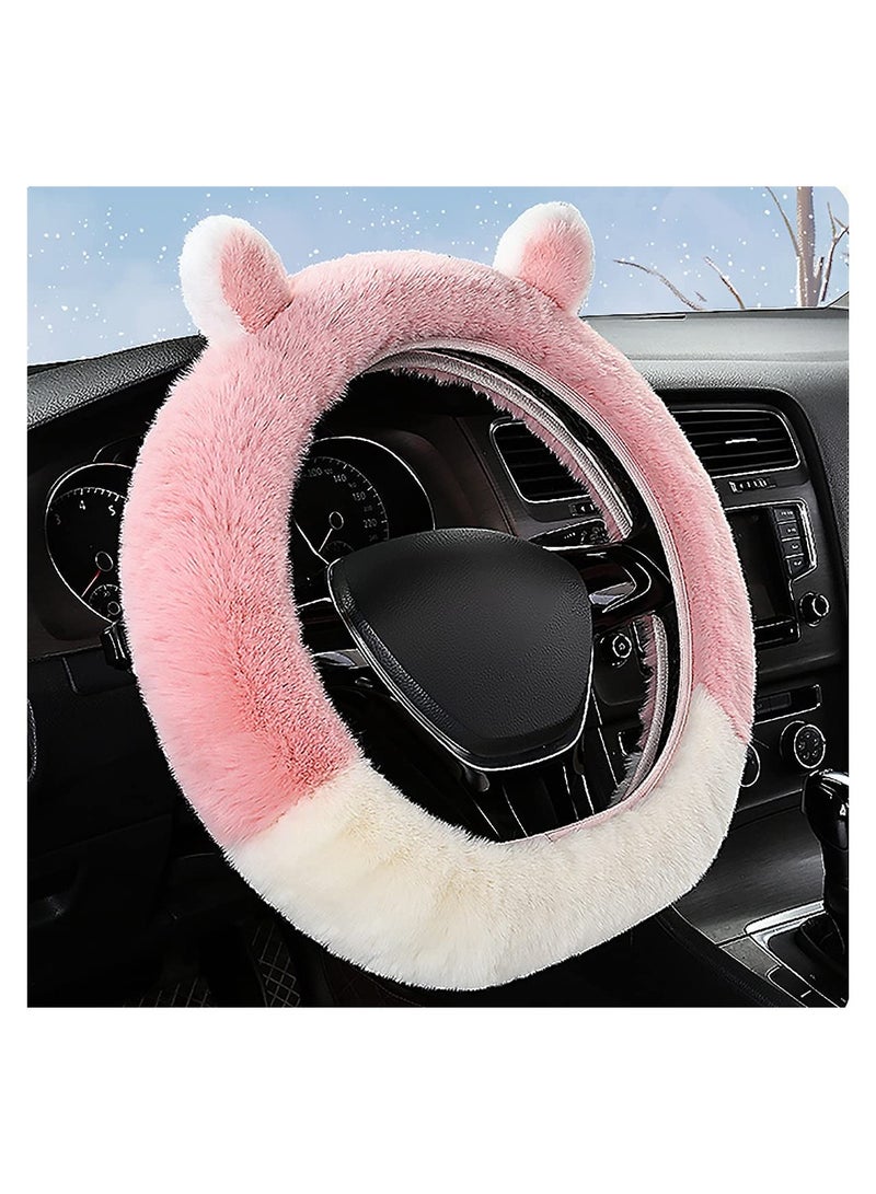 Universal 15 Inch Fluffy Winter Steering Wheel Cover Soft Warm Faux Fur for Women NonSlip Fuzzy Plush Car Decoration - Image 1