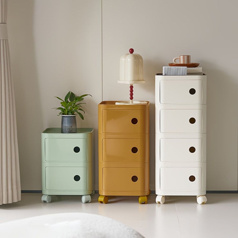 Square ABS Plastic Drawer Style Multi Layer Storage Cabinet For Bedroom Living Room And Kitchen Simple Portable Organizer Matcha Green Four Layer - Image 4