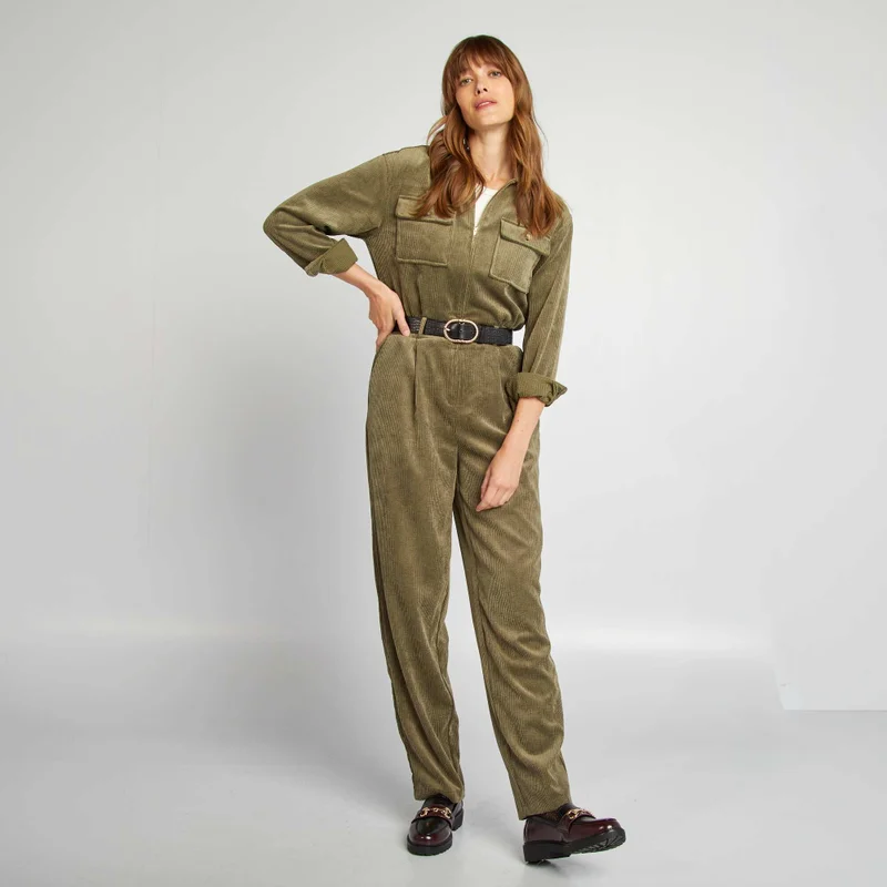 Kiabi Velour Jumpsuit Khaki