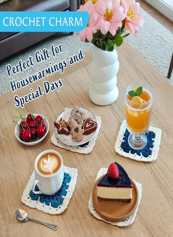 كيلوفلاي مجموعة قواعد أكواب كروشيه من كيلوفلاي، 4 قطع، لون أزرق مائي، مقاس 13 سم (5 بوصات)، مصنوعة يدويًا - Image 4