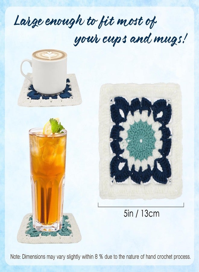 كيلوفلاي مجموعة قواعد أكواب كروشيه من كيلوفلاي، 4 قطع، لون أزرق مائي، مقاس 13 سم (5 بوصات)، مصنوعة يدويًا - Image 2