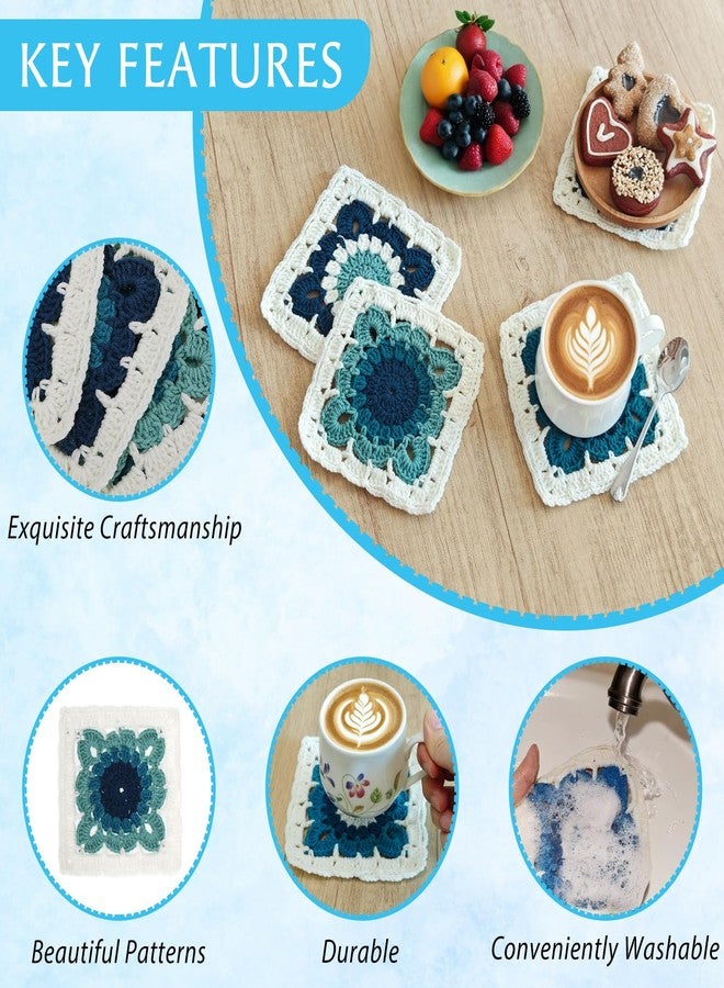 كيلوفلاي مجموعة قواعد أكواب كروشيه من كيلوفلاي، 4 قطع، لون أزرق مائي، مقاس 13 سم (5 بوصات)، مصنوعة يدويًا - Image 3