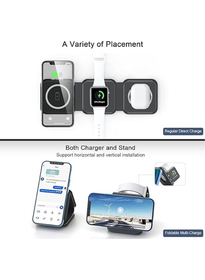 Padom 3 in 1 Wireless Charger,Magnetic Foldable Charging Station,Fast Wireless Charging Pad (BLACK) USB - Image 4