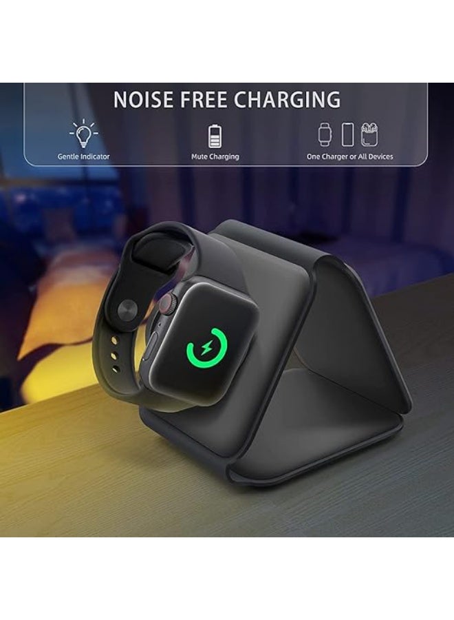 Padom 3 in 1 Wireless Charger,Magnetic Foldable Charging Station,Fast Wireless Charging Pad (BLACK) USB - Image 3