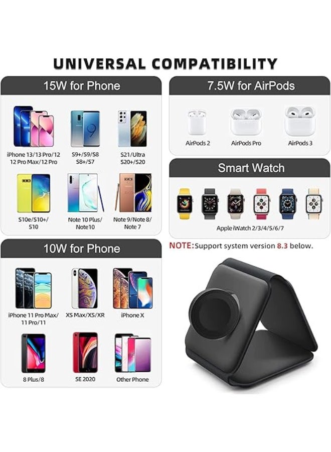 Padom 3 in 1 Wireless Charger,Magnetic Foldable Charging Station,Fast Wireless Charging Pad (BLACK) USB - Image 2