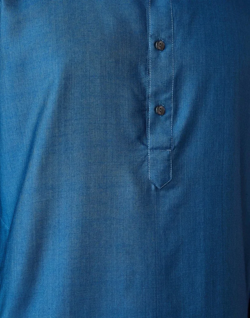 Fabindia Blue Viscose Silk Slim Fit Long Kurta