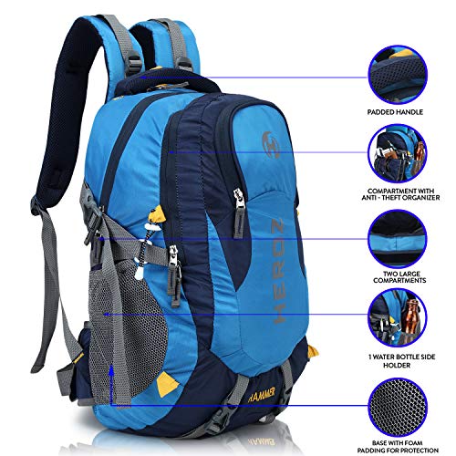 HEROZ Hammer Unisex Nylon 45 L Travel Laptop Backpack Water Resistant Slim Durable Fits Up to 17.3 Inch Laptop Notebook (ALL) (Navy Blue & Sky Blue) - Image 4