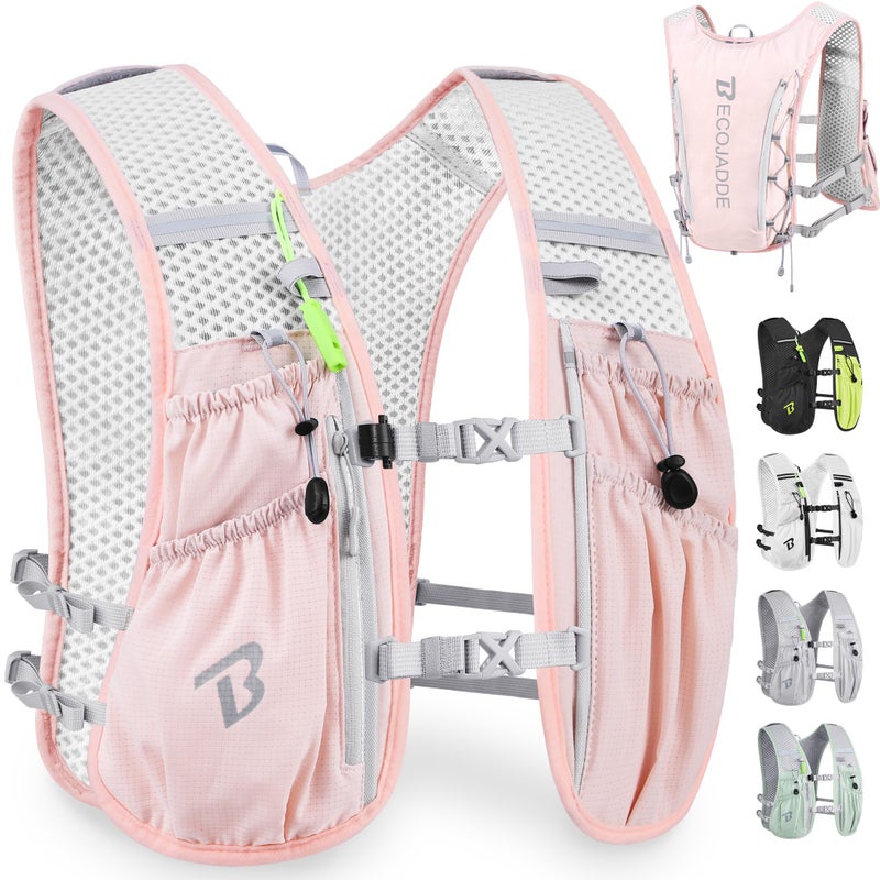 BECOJADDE Running Vest Hydration Backpack for Men Women, 5L Lightweight Running Backpack Hydration Pack for Marathon, Trail, Cycling, Hiking, Jogging Pink - Image 1