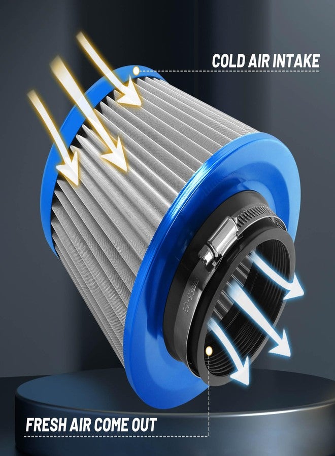 Tongze 3" 76mm Universal High Flow Cold Air Intake Air Filter Upgraded Stainless Steel Cone Filter(Blue) - Image 4