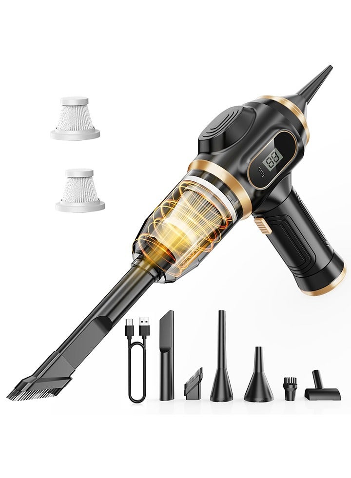 مكانس محمولة للسيارة لاسلكية صغيرة باليد قابلة لإعادة الشحن بشاشة LCD وفوهات متعددة، المكانس اليدوية عالية الطاقة للسيارة، المنزل، المكتب، الأريكة، شعر الحيوانات الأليفة، لوحة المفاتيح (أسود) - Image 1