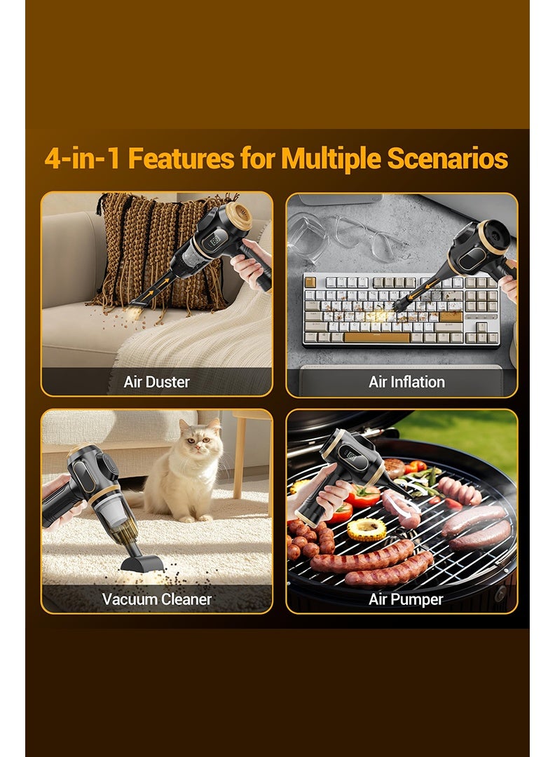 مكانس محمولة للسيارة لاسلكية صغيرة باليد قابلة لإعادة الشحن بشاشة LCD وفوهات متعددة، المكانس اليدوية عالية الطاقة للسيارة، المنزل، المكتب، الأريكة، شعر الحيوانات الأليفة، لوحة المفاتيح (أسود) - Image 5