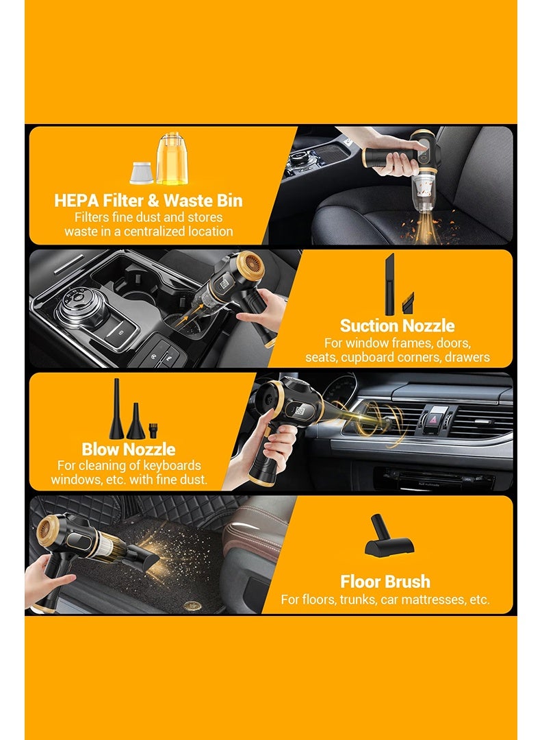 مكانس محمولة للسيارة لاسلكية صغيرة باليد قابلة لإعادة الشحن بشاشة LCD وفوهات متعددة، المكانس اليدوية عالية الطاقة للسيارة، المنزل، المكتب، الأريكة، شعر الحيوانات الأليفة، لوحة المفاتيح (أسود) - Image 4