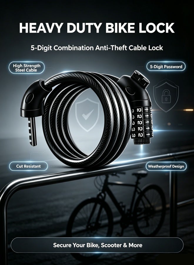5-Digit Code Combination Bike Lock Cable 1.2 meter - Image 1