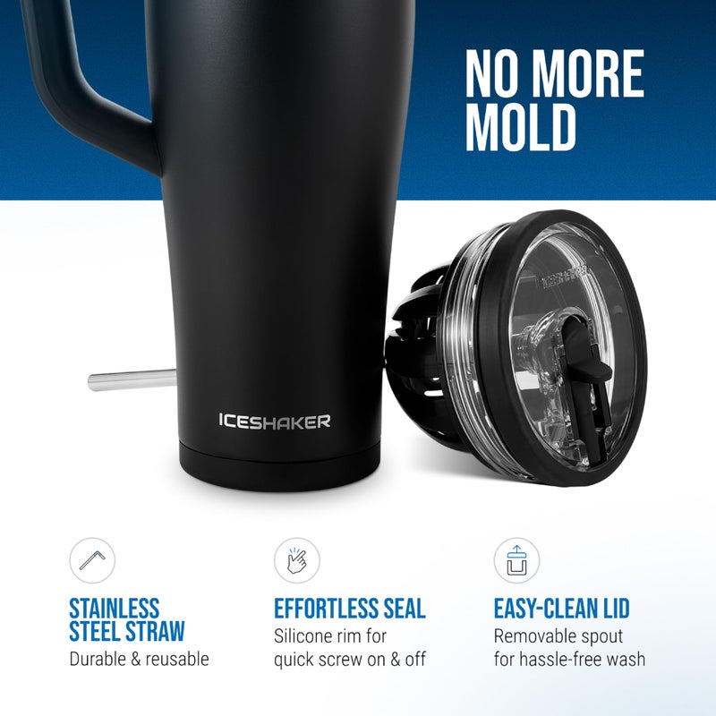 Ice Shaker 32 oz Tumbler with Handle and Straw | 32oz Black | Cold for 30+ Hours | 2-in-1 Tumbler Shaker Bottle | Odor-Free 32 ounce Bottle for Water, Protein Shakes, Smoothies, Cocktails - Image 4