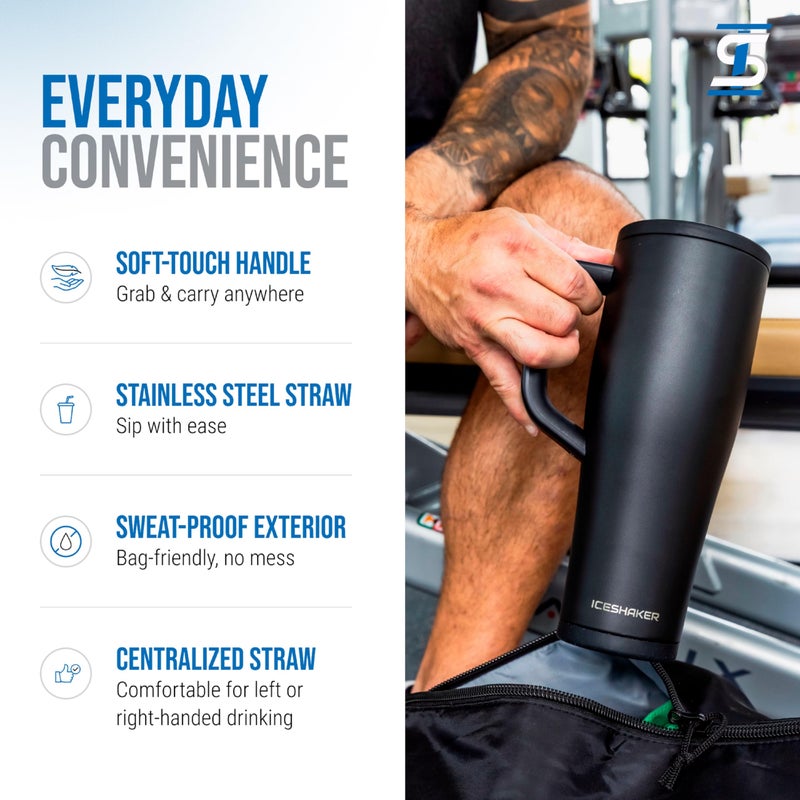 Ice Shaker 32 oz Tumbler with Handle and Straw | 32oz Black | Cold for 30+ Hours | 2-in-1 Tumbler Shaker Bottle | Odor-Free 32 ounce Bottle for Water, Protein Shakes, Smoothies, Cocktails - Image 5