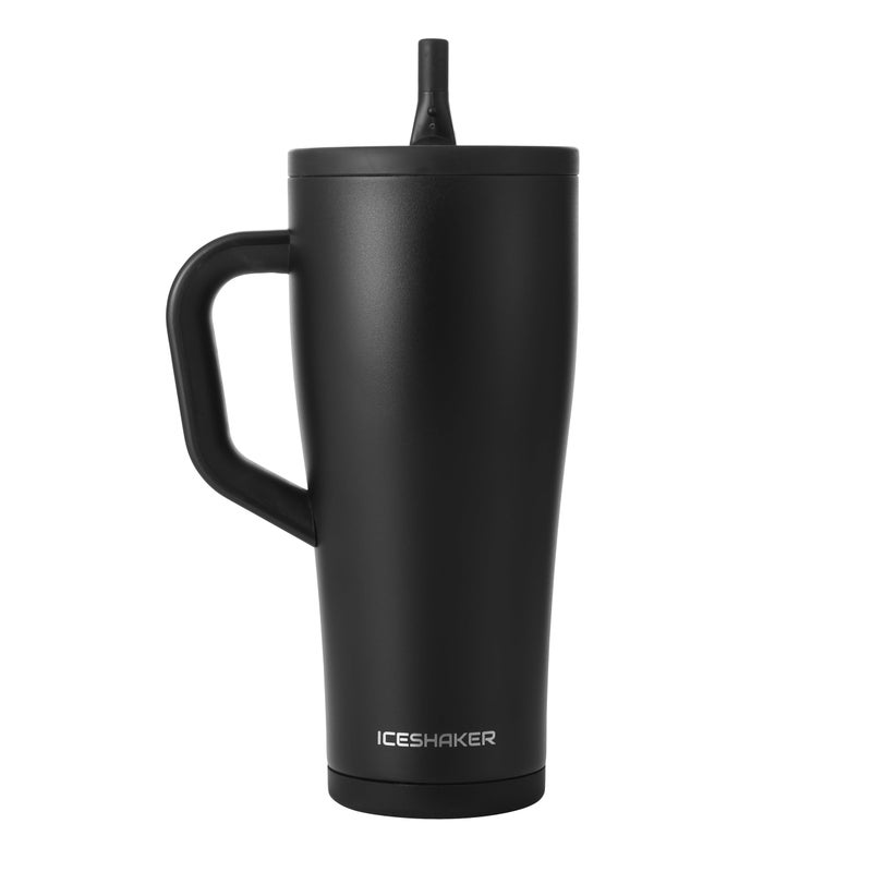 Ice Shaker 32 oz Tumbler with Handle and Straw | 32oz Black | Cold for 30+ Hours | 2-in-1 Tumbler Shaker Bottle | Odor-Free 32 ounce Bottle for Water, Protein Shakes, Smoothies, Cocktails - Image 1