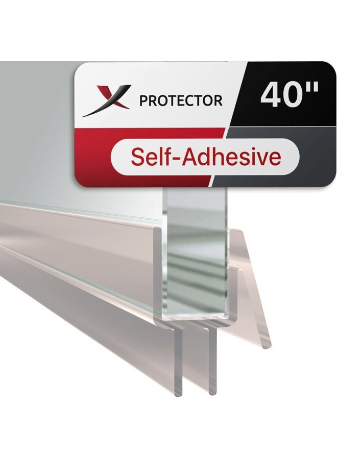 X-Protector Frameless Shower Door Bottom Seal - 40" Shower Door Seal For All Door Thicknesses - Self-Adhesive Shower Door Sweep - Premium Door Bottom Seal Strip - Silicone Glass Shower Door Seal Strip - Image 1