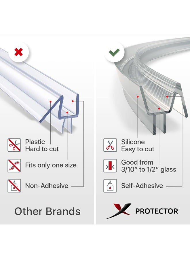 X-Protector Frameless Shower Door Bottom Seal - 40" Shower Door Seal For All Door Thicknesses - Self-Adhesive Shower Door Sweep - Premium Door Bottom Seal Strip - Silicone Glass Shower Door Seal Strip - Image 2