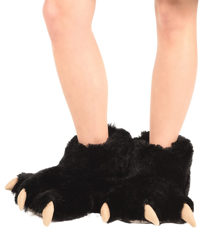 Lazy One Animal Paw Slippers for Kids and Adults, Fun Costume for Kids, Cozy Furry Slippers, Bear, Monster, Panther (Black, X-Large) - Image 2