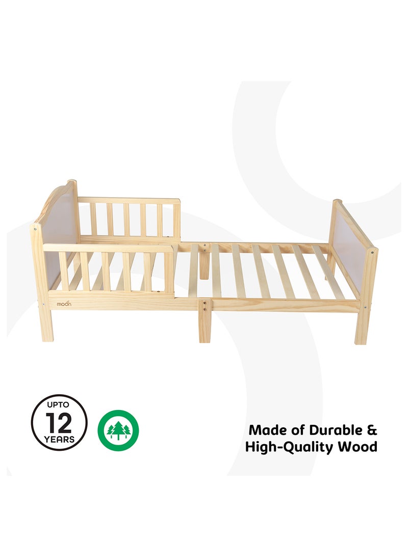Moon Wooden Toddler Bed(143 X 73 X 60), With Safety Guard Rail, Stylish And Durable, Durable And Decay Resistant, New Zealand Pine Wood,For Toddlers, Upto 50Kg -3-12 Years - Image 2