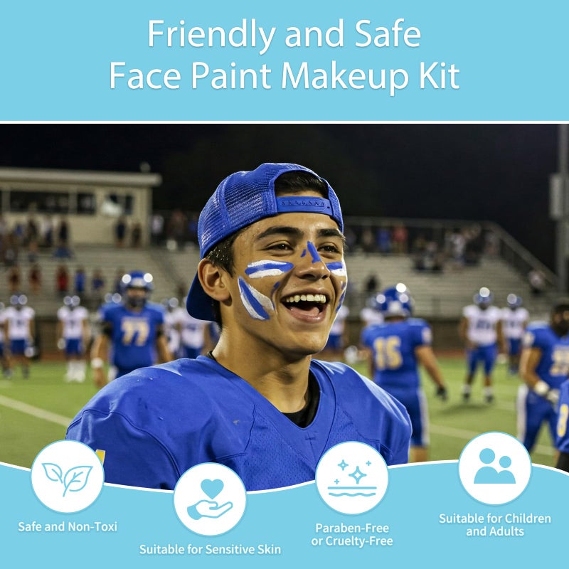 Pintada 44 Color Face Painting Kit for Party - Non Toxic Water Activated Face Paint Palette with Stencils, Brushes, Gems & Glitter. Halloween, Carnival; Costume Makeup for Creative Activities - Image 4