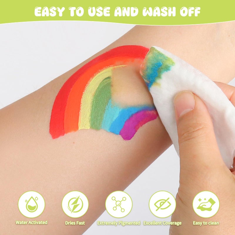 Pintada 44 Color Face Painting Kit for Party - Non Toxic Water Activated Face Paint Palette with Stencils, Brushes, Gems & Glitter. Halloween, Carnival; Costume Makeup for Creative Activities - Image 5