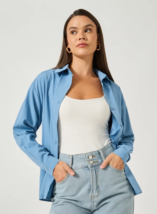 Take Two Take Two Solid Button Front Long Sleeve Shirt