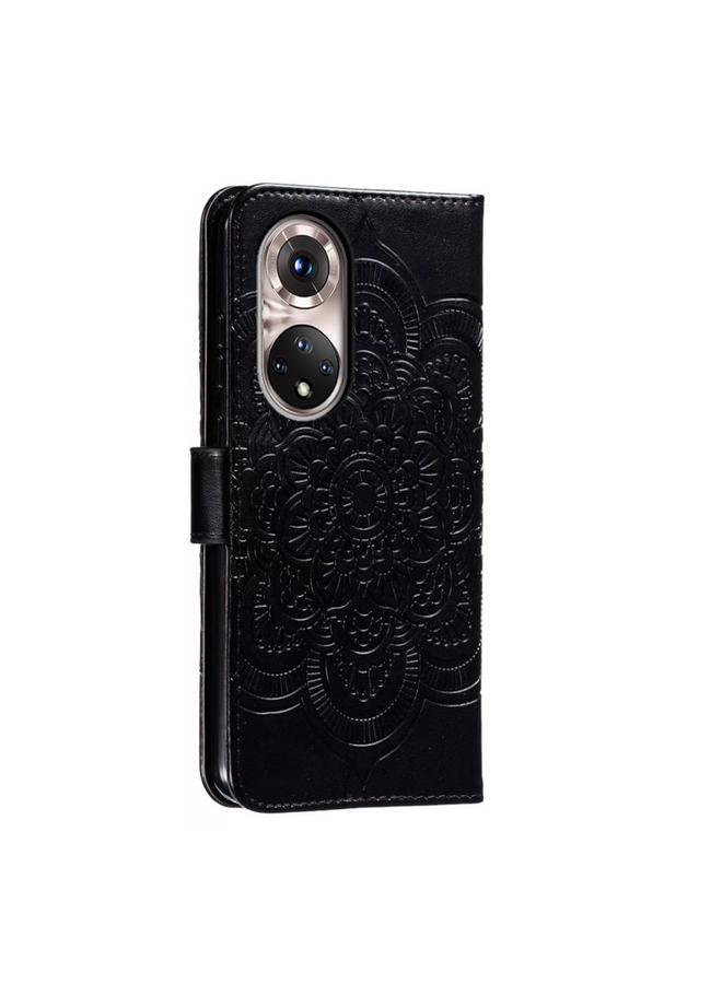 S-TOP Case For Honor 50 Pro Sun Mandala Embossing Pattern Phone Leather Case - Image 3