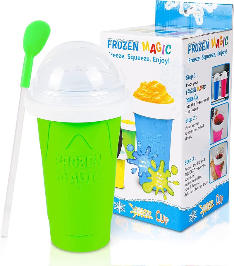 AUTOYSUR Slushy Maker, Double Layers DIY Homemade Squeeze Icy Cup, Fast Cooling for Milk Shake, Smoothies, Slushies (Green-400ml) - Image 1
