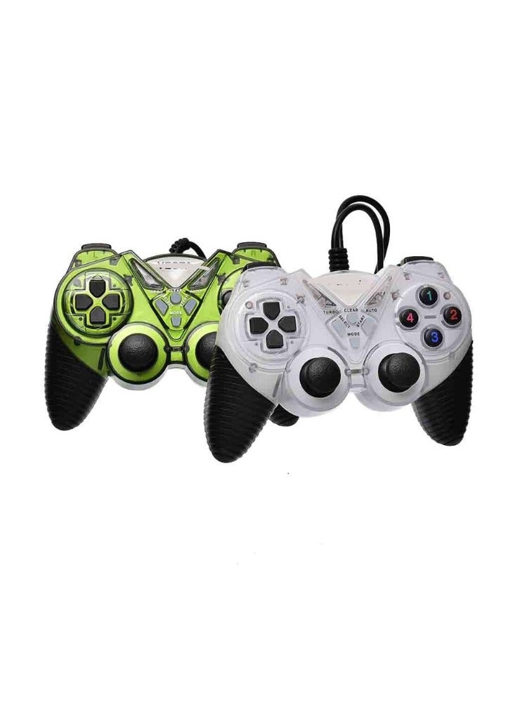 Dual Turbo Gamepad Joystick for PC & Laptop - Vibration Function (White & Green) - Image 1