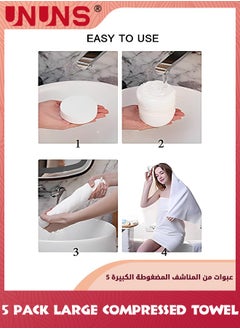 UNUNS Compressed Towel,Disposable Bath Towel,5 Pcs Large Compressed Towels,100% Cotton Towel For Bathroom Shower Travel Hotel Camping Trip SportsHiking,Absorbent Quick Dry,100x70cm  - Image 2