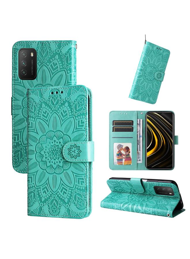 The Bros Case For Xiaomi Poco M3 / Redmi 9T / Redmi 9 Power Embossed Sunflower Leather Phone Case