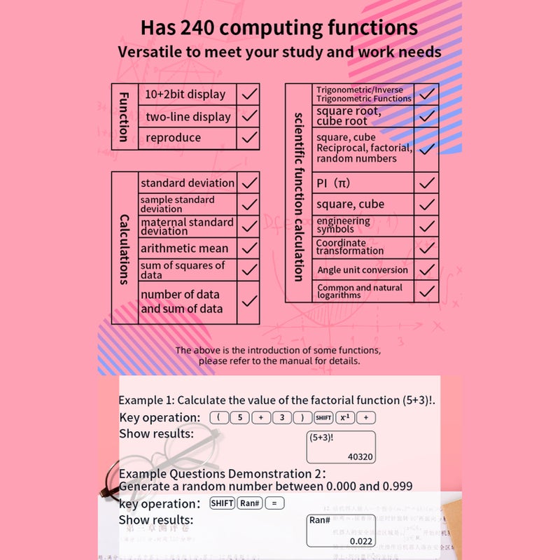 آلة حاسبة علمية مع لوحة كتابة قابلة للمسح، 240 وظيفة، شاشة LCD مزدوجة السطور، قابلة للطي، آلة حاسبة مالية ورياضية، مستلزمات مدرسية لطلاب المدارس المتوسطة والثانوية والجامعات، لون أبيض - Image 4