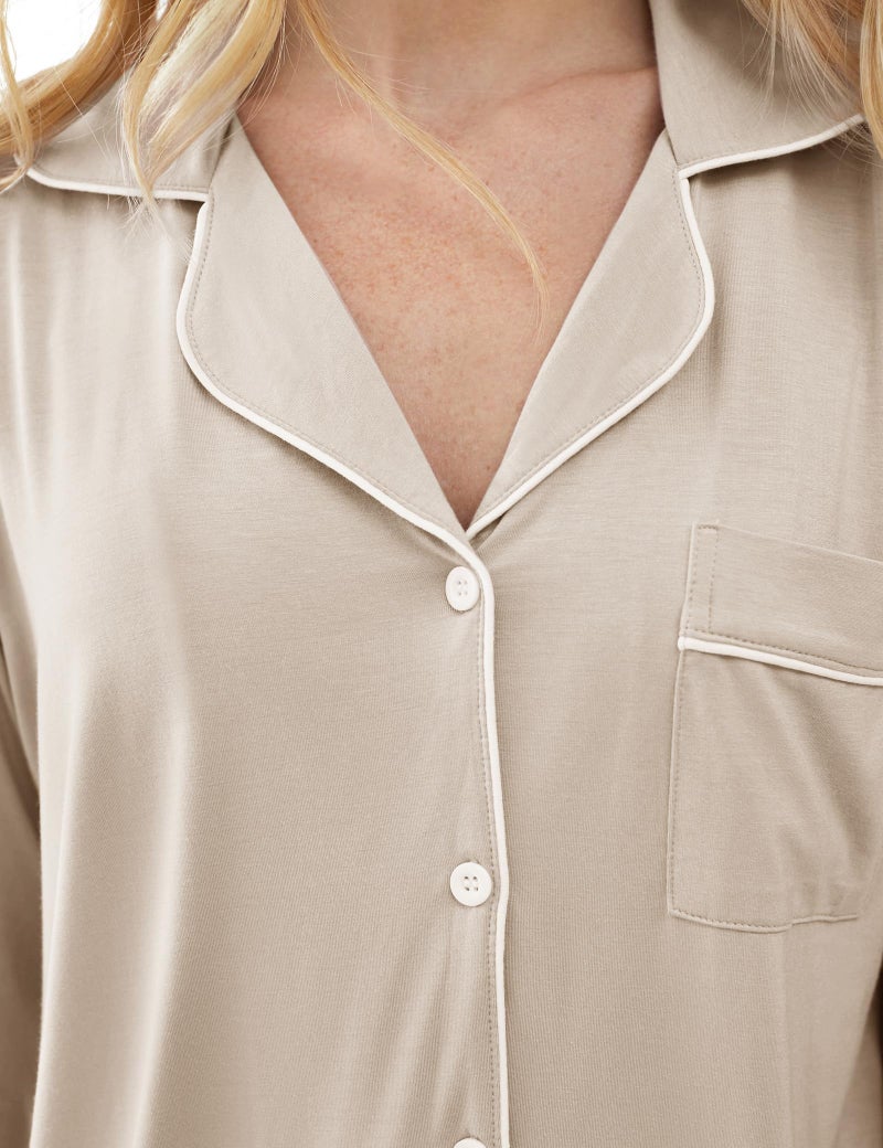 Joyaria Womens Button Down Pajamas Set Long Sleeve Bamboo Viscose Pjs Set(Cream,L) - Image 3