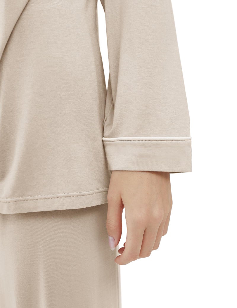 Joyaria Womens Button Down Pajamas Set Long Sleeve Bamboo Viscose Pjs Set(Cream,L) - Image 4