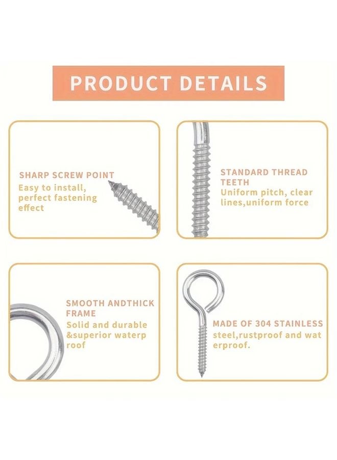 304 Stainless Steel Self Tapping Eye Screw Hooks 5pcs For Indoor Outdoor Wood - Image 3