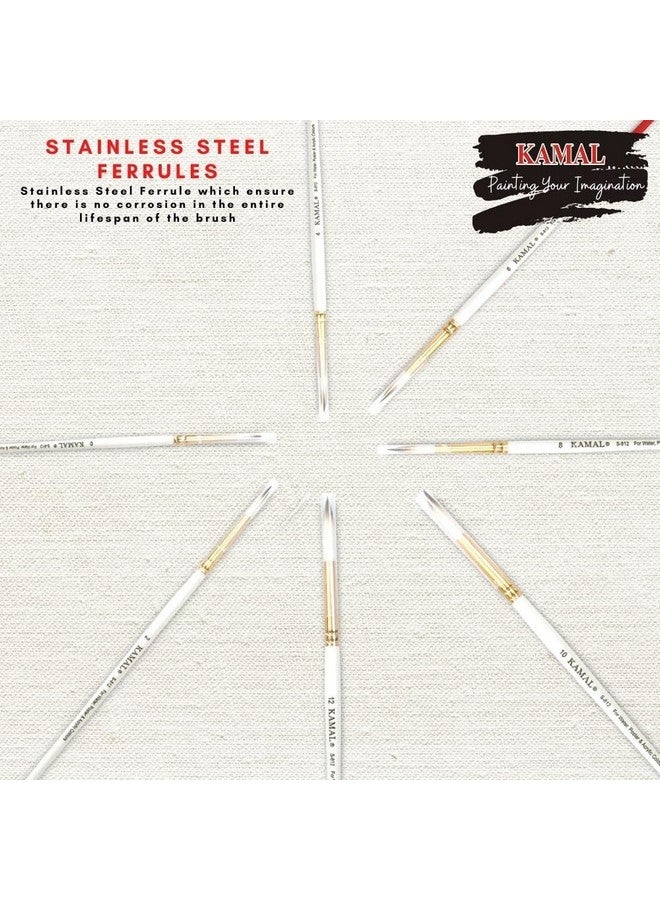 Kamal Combo of Round White-Brown Synthetic Hair Brushes for Oil, Nail, Artist Acrylic Painting - Set of 7 with Cotton Canvas Board Medium Grain 10 X 12 Inch Set of 1 4MM MDF Board - Image 3