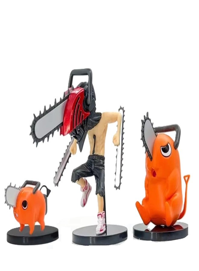 AUGEN Chainsaw Man Set of 3 Action Figure Limited Edition for Car Dashboard, Decoration, Cake, Office Desk & Study Table (11.5cm)(Pack of 3) - Image 1