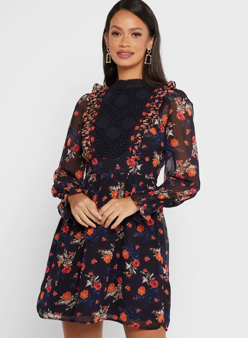 French Connection Printed Balloon Sleeve Dress