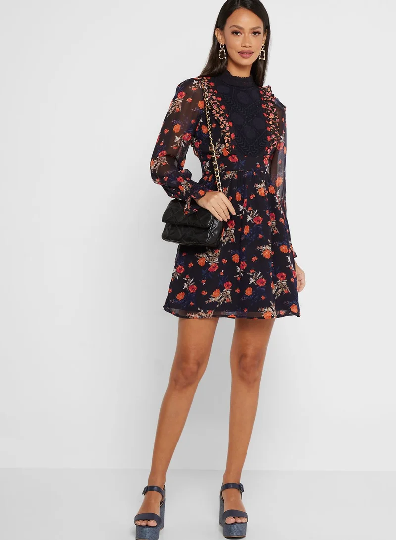 French Connection Printed Balloon Sleeve Dress