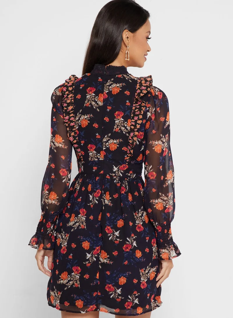 French Connection Printed Balloon Sleeve Dress