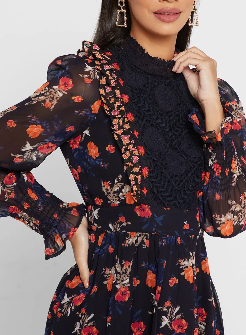 French Connection Printed Balloon Sleeve Dress