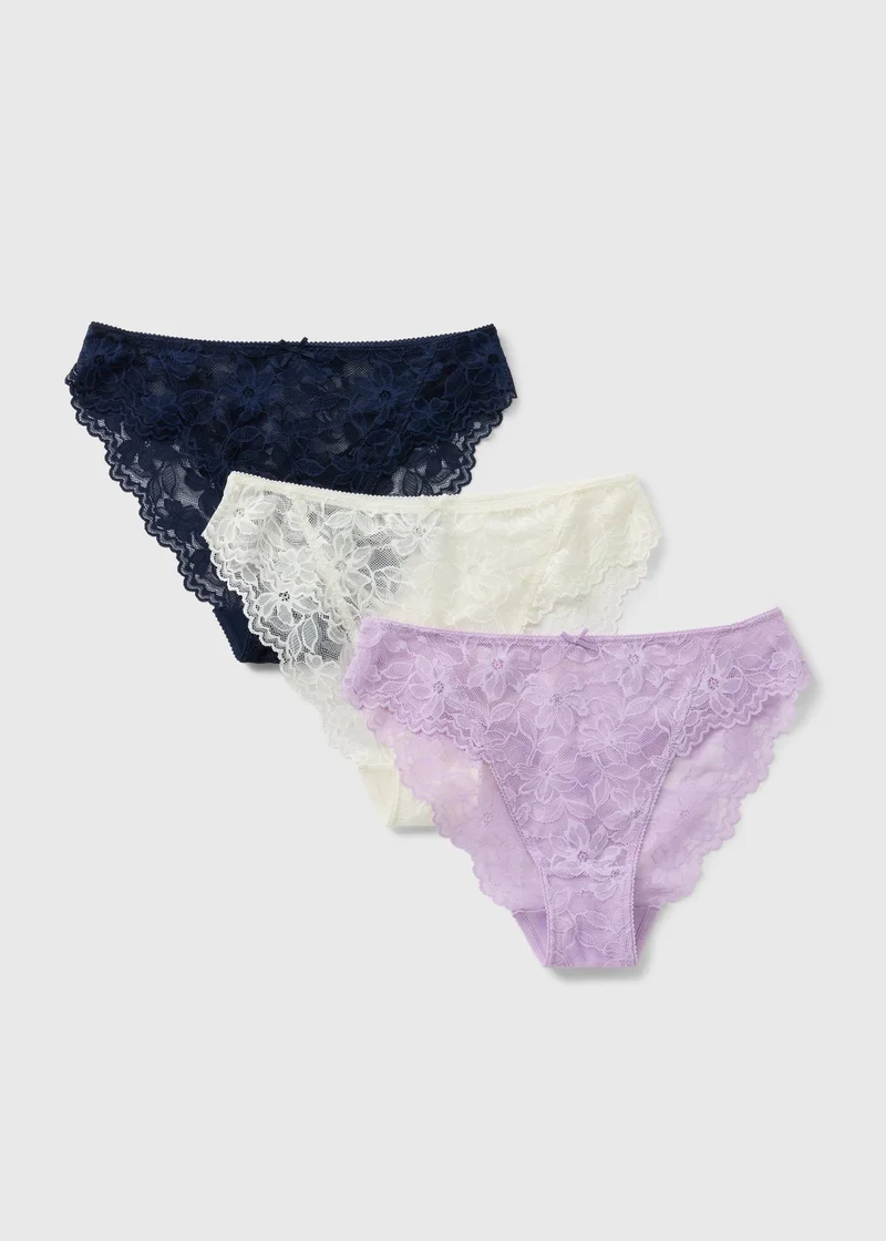 Matalan 3 Pack Multicolour Lace High Leg Knickers