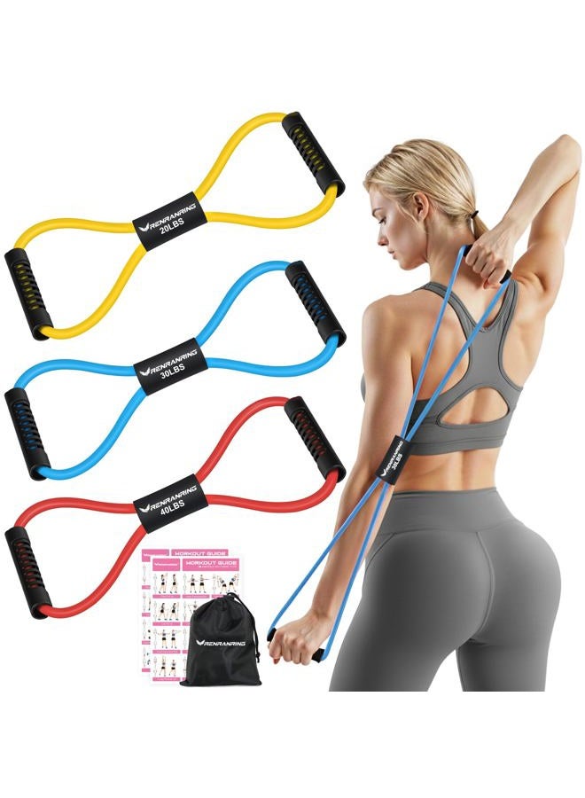RENRANRING Figure 8 Fitness Resistance Bands with Handles - Exercise Tube Band Set of 3 for Arm and Shoulder Stretch, Rope 8 Word Elastic for Women and Men - Image 1