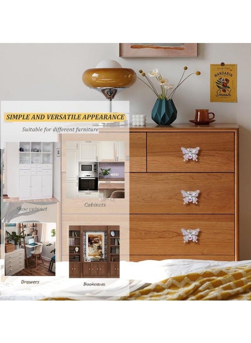 كابتن تيك Rhinestones Butterfly Knobs Handle Cabinet Knobs 4 Pcs Furniture Decorative Pull Handle Door Handles Single Hole Pulls Handles for Cabinet Drawer Living RoomBedroom Dresser - Image 4