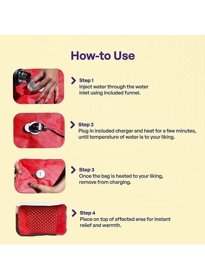 Hot water bag for thermal therapy, - electric water bottle for heating, - electric hand warmer bag with a velvet cover, ideal for warming hands, pain intensity, flexibility relaxation (multi-colored) - Image 4
